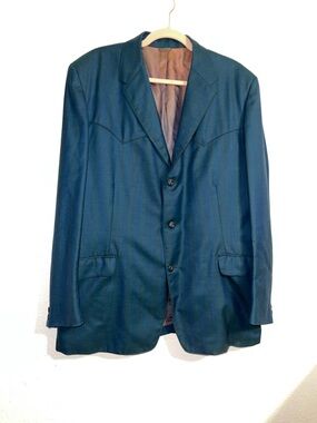Vntg H Bar C Ranchwear Western Blazer Teal Union Made Iridescent Lined Jckt 80s